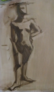 Grisaille painting of a female model by Raleigh, NC-based artist, Julie Holmes