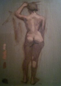 1-day figure painting in duo tone by Julie Dyer Holmes, fine artist in training at Studio Incamminati Philadelphia PA