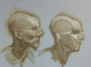 Planar study of Joe with fabulous greater alar cartilage on right and portrait study of Joe on the left by Julie Dyer Holmes, Fine Artist and Student at Studio Incamminati in Philadelphia PA