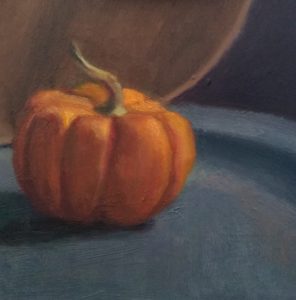 Pumpkin painting 8 x 8 panel by Julie Dyer Holmes, student and painter at Studio Incamminati in Philadelphia PA