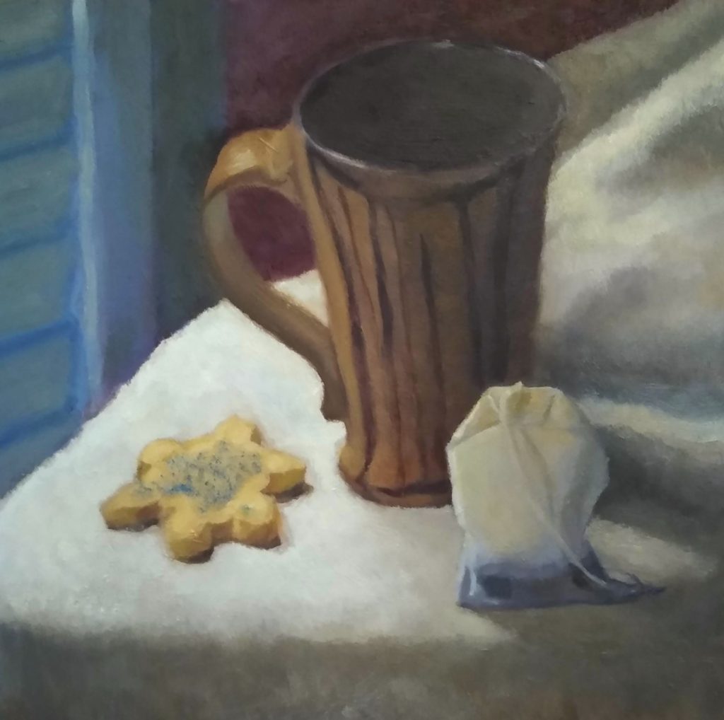 Time for Tea 8 x 8 oil painting by Julie Dyer Holmes