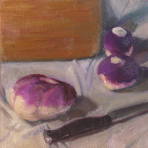 Ode to the turnip 8 x 8 still life oil painting on panel by Julie Dyer Holmes