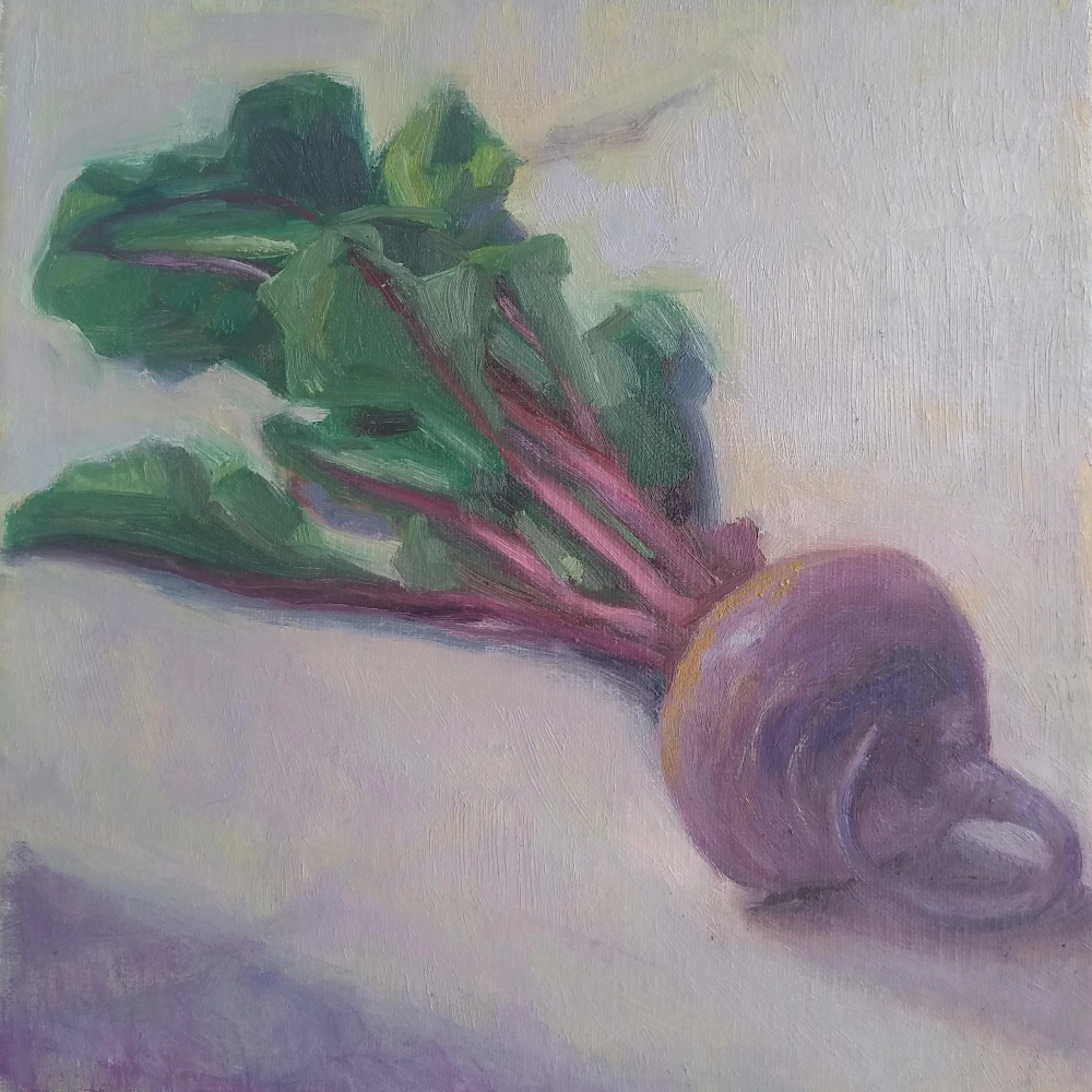 The Power of Beets 8x8 oil on canvas painting by Julie Dyer Holmes
