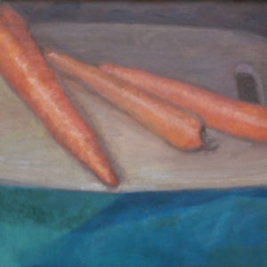 Cheerful Carrots 8x8 oil painting on panel by Julie Dyer Holmes in Raleigh NC