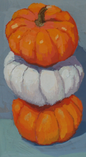 Three stacked pumpkins gouache painting by Julie Dyer Holmes located in Raleigh NC