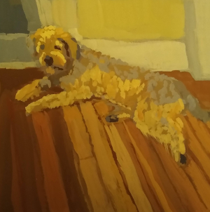 Sweet and Simple Doggie 4x4 inch gouache painting by Julie Dyer Holmes