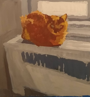 Sweet and Simple Kitty 2 4x4 inch gouache painting by Julie Dyer Holmes
