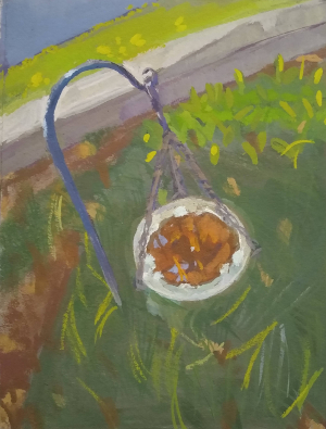 Bird bath gouache painting by Julie Dyer Holmes