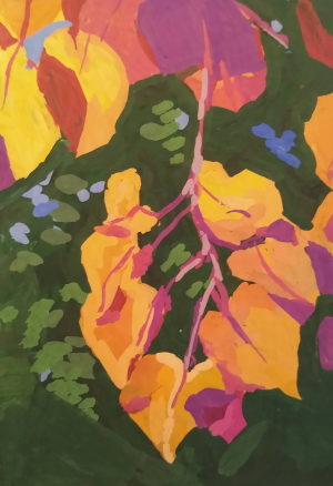 Colorful canopy 2x3 inch gouache painting on cold press paper by Julie Dyer Holmes