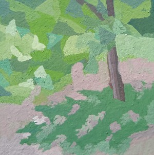 Tree Sounds 2x2 inch gouache painting by Julie Dyer Holmes