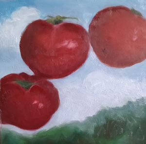 Tomato-Love-5x5-inch-oil-painting-on-2-inch-cradle-by-Julie-Dyer-Holmes