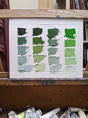 Seeing green oil paint palette knife studies by Julie Dyer Holmes