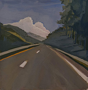 Road Trip 6x6 inch gouache painting by Julie Dyer Holmes
