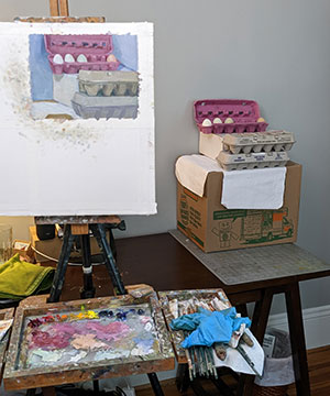 Set-up-for-Breakfast-Experiment-Painting-in-Julie-Dyer-Holmes-Studio-in-Raleigh-NC