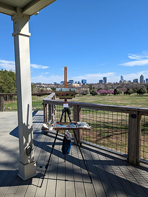 Painting-outdoors-at-Flowers-cottage-in-Dix-Park-in-Downtown-Raleigh-NC-February-28-2023