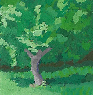 Near-Pullen-Park-1-gouache-painting-on-cold-press-paper-2x2-inches