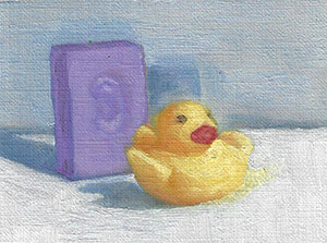 Rubber-Ducky-3x2-inches-on-fine-linen-canvas-paper-by-JD-Holmes-SFW